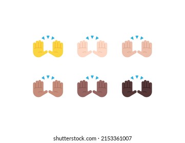 All Skin Tones Raising Hands Gesture Emoticon Set. Raising Hands Emoji Set