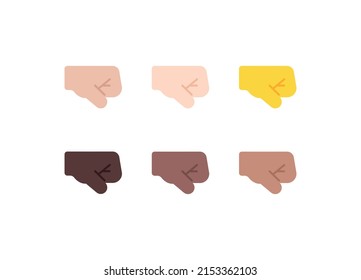All Skin Tones Right Facing Fist Gesture Emoticon Set. Right Facing Fist Emoji Set
