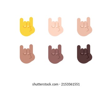 All Skin Tones Sign of the Horns Gesture Emoticon Set. Sign of the Horns Emoji Set