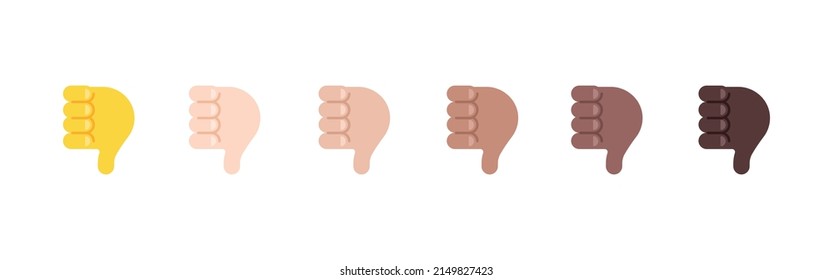 All Skin Tones Thumbs Down Gesture Emoticon Set. Thumbs Down Emoji Set