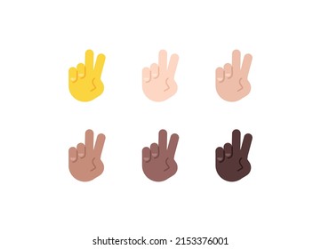 All Skin Tones Victory Hand Gesture Emoticon Set. Victory Hand Emoji Set