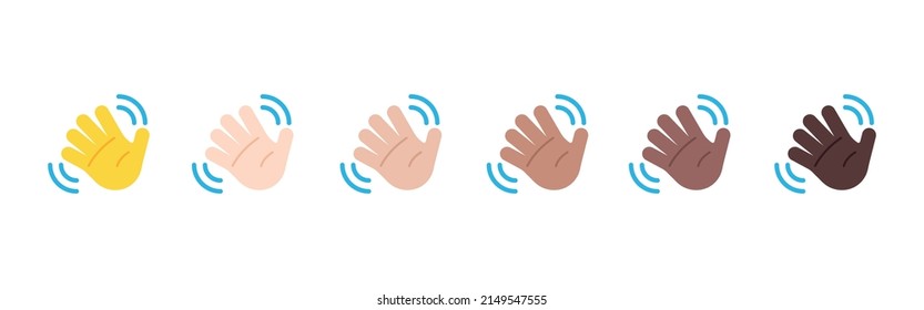 All Skin Tones Waving Hand Gesture Emoticon Set. Waving Hand Emoji Set