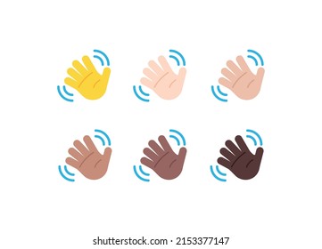 All Skin Tones Waving Hand Gesture Emoticon Set. Waving Hand Emoji Set