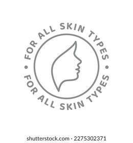 For all skin type cosmetics vector line label. Cosmetic cream or lotion outline badge.