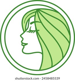 Icono Verde Para Todos Los Tipos De Piel. Icono de Vector de la cara de la mujer hermosa. Logotipo de belleza. Etiqueta, Sello, Etiqueta, Emblema Para El Cuidado De La Piel Productos De Embalaje