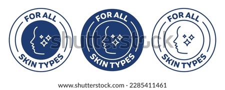 for all skin types icon set. suitable for skincare products. blue color badge, seal, sticker, logo, and symbol variants. Isolated vector illustration [[stock_photo]] © 