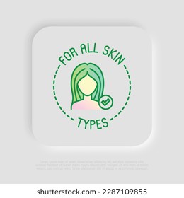 For all skin types symbol. Thin line icon for beauty product. Modern vector illustration.