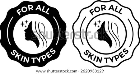 For All Skin Types Vector Icon – Universal Dermatology Badge Logo for Skincare Products