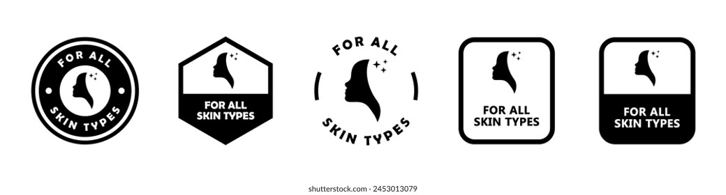 For all skin types - vector signs for cosmetic product packaging.