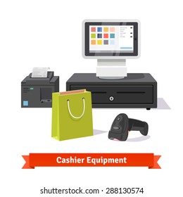 All For Small Retail Business Payments: Modern Tablet POS Terminal With Barcode Scanner And Receipt Printer.