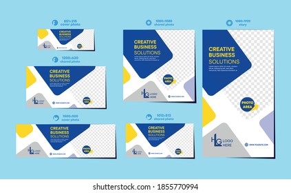 All social media modern simple template. With blue and white mask space. Profile photo. Ready template.