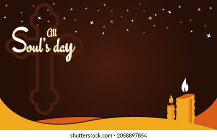 All Souls Day Background Vector Illustration. Greeting card or background. With candle, cross, and candlelight icons. Premium and luxury design template