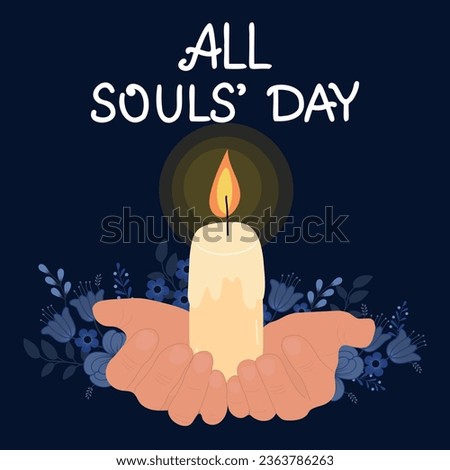 All Souls' Day. Hands are holding a burning candle. Vector illustration