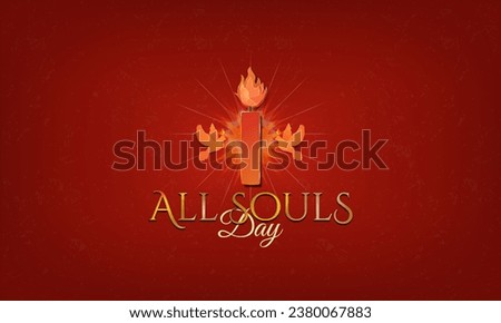 All Souls' Day Red and Gold Greeting Banner. 3D Gold Candlelight with holy spirit at its side. All Souls Day Typographic Design. Vector Illustration. EPS 10.