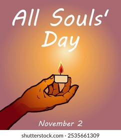 All Souls' Day, remembrance day, November  2. Christian autumn holiday.  Hand hold a candle. Vector editable, hand drawn cartoon illustration