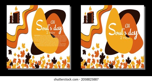 All Souls Day Vector Illustration. Greeting card or background. With candle, leaf, and candlelight icon. Premium and luxury design template