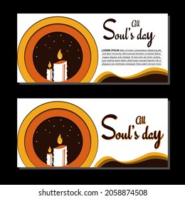 All Souls Day Vector Illustration. Greeting Card Or Background. With Candle, Leaf, And Candlelight Icon. Premium And Luxury Design Template