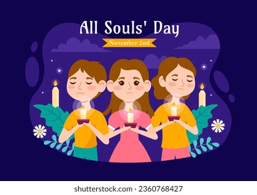 All Souls Day Vector Illustration to Commemorate All Deceased Believers in the Christian Religion with Candles in Flat Kids Cartoon Background Design