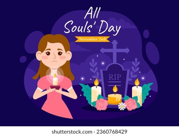 All Souls Day Vector Illustration to Commemorate All Deceased Believers in the Christian Religion with Candles in Flat Kids Cartoon Background Design