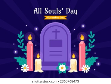 All Souls Day Vector Illustration to Commemorate All Deceased Believers in the Christian Religion with Candles in Flat Cartoon Background Design