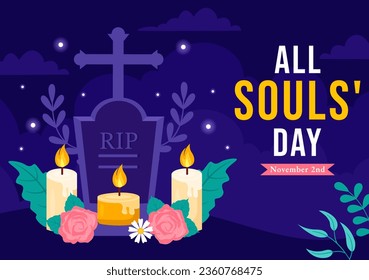 All Souls Day Vector Illustration to Commemorate All Deceased Believers in the Christian Religion with Candles in Flat Cartoon Background Design