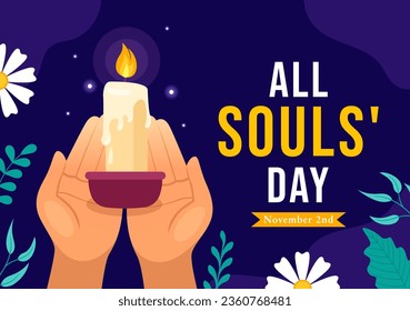 All Souls Day Vector Illustration to Commemorate All Deceased Believers in the Christian Religion with Candles in Flat Cartoon Background Design