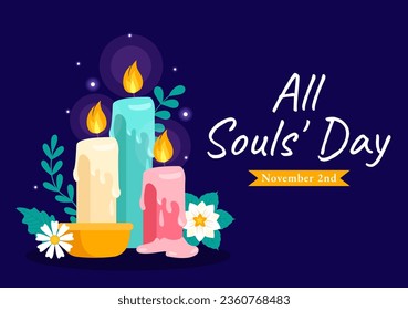 All Souls Day Vector Illustration to Commemorate All Deceased Believers in the Christian Religion with Candles in Flat Cartoon Background Design