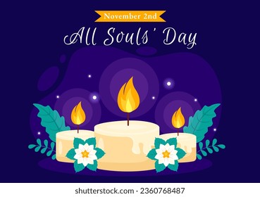 All Souls Day Vector Illustration to Commemorate All Deceased Believers in the Christian Religion with Candles in Flat Cartoon Background Design