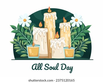 All Souls' Day vector Illustration with Candlelight tradition merges with a floral tribute, signifying spirituality and respect for the departed.
Perfect for greeting card, postcard, web, banner, etc.