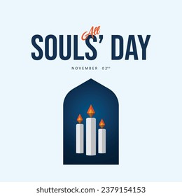 All Souls' Day. Vector illustration of a candle from origami paper. Suitable for templates, web, social media, greeting cards etc