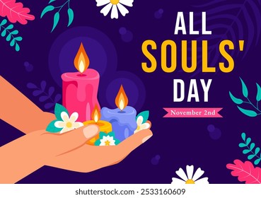 All Souls' Day Vector Illustration to Honor and Commemorate the Souls of Deceased Believers in the Christian Faith Featuring Candles in a Background