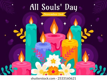 All Souls' Day Vector Illustration to Honor and Commemorate the Souls of Deceased Believers in the Christian Faith Featuring Candles in a Background