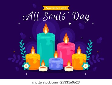 All Souls' Day Vector Illustration to Honor and Commemorate the Souls of Deceased Believers in the Christian Faith Featuring Candles in a Background