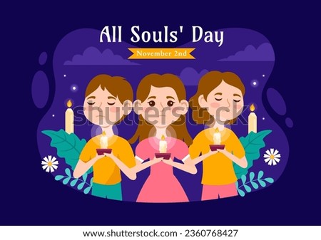 All Souls Day Vector Illustration to Commemorate All Deceased Believers in the Christian Religion with Candles in Flat Kids Cartoon Background Design