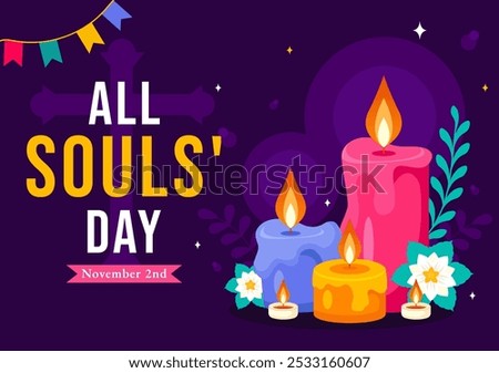 All Souls' Day Vector Illustration to Honor and Commemorate the Souls of Deceased Believers in the Christian Faith Featuring Candles in a Background