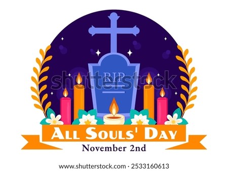 All Souls' Day Vector Illustration to Honor and Commemorate the Souls of Deceased Believers in the Christian Faith Featuring Candles in a Background