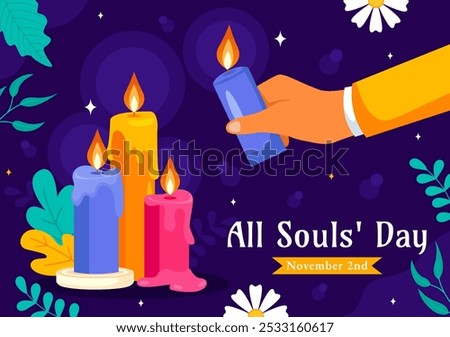 All Souls' Day Vector Illustration to Honor and Commemorate the Souls of Deceased Believers in the Christian Faith Featuring Candles in a Background
