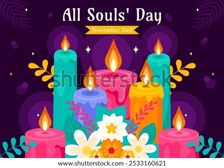 All Souls' Day Vector Illustration to Honor and Commemorate the Souls of Deceased Believers in the Christian Faith Featuring Candles in a Background