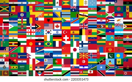 All sovereign countries flags with shadow in proportion 2:3