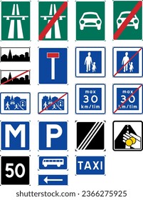 All Special regulation signs on a canvas, Special regulation signs, Road signs in Sweden