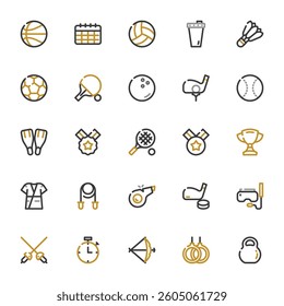 All Sports Icon with Colored Outline Icon Style.
