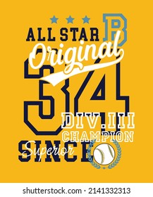 all star, Baseball Sport, T-shirt print Design. 