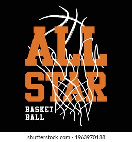 All Star Basketbal With Shadow basketball net, Vector Illustration - Typography