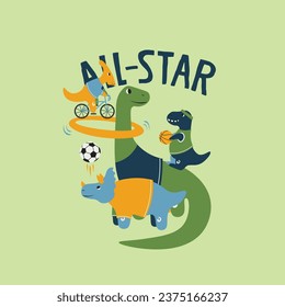 ALLE STAR DINOSAUR PLAYER SPORTSPORTARTEN VEKTOR