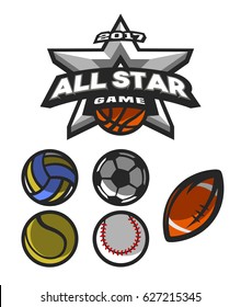 All star game, logo, emblem for  basketball, volleyball, football, tennis, basketball.