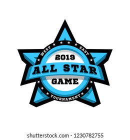 All star game. Sport emblem, logo, in the shape of a star.