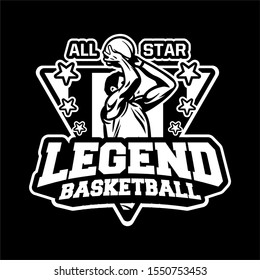 All Star Legend Basketball Athletic In Modern Professional Badge Logo Black And White