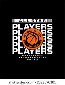 Alle Star-Spieler, Basketball-Sport-Grafik für junges Design T-Shirt-Druck.