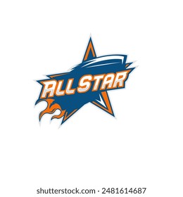 All Star Sport Emblem mit Flamme und Surf Vektorgrafik Vorlage