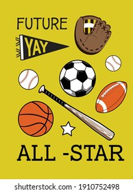 all star, sports graphic tees vector designs and other uses